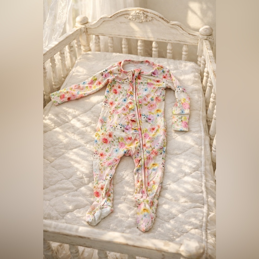 Posh Peanut 3-6M Easter Bunny Floral Ruffle Footie Zipper Pajamas